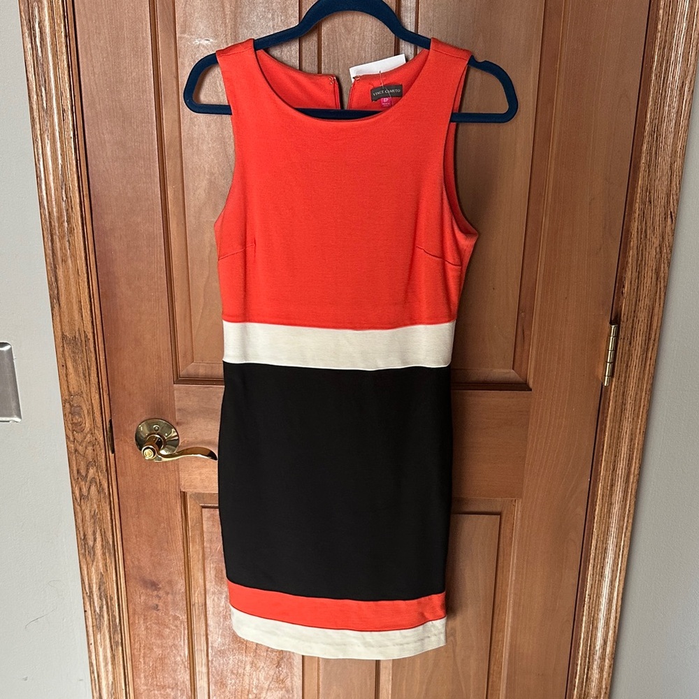 Vince Camuto Tri-Tone Mini Dress - Orange, Black, Cream
